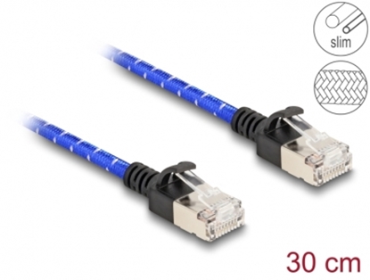 Attēls no Delock RJ45 Network Cable with braided coating Cat.6A U/FTP Slim 0.3 m blue