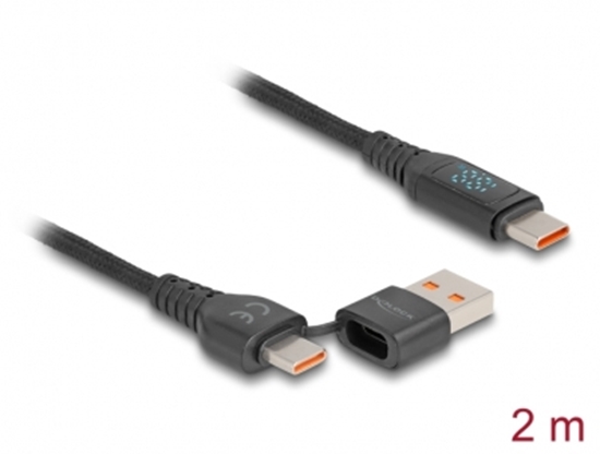 Picture of Delock USB 2.0 Fast Charging Cable USB Type-C™ + USB Type-A male to USB Type-C™ male PD 3.1 140 W with power indication 1.20 m