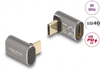 Attēls no Delock USB Adapter 40 Gbps USB Type-C™ PD 3.0 100 W male to female angled 8K 60 Hz metal