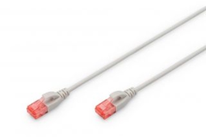 Изображение CAT 6 U-UTP  Slim patch cord | Patch cord | Transparent red coloured connector for easy identification of Category 6 (250 MHz). Inner conductors: Copper (Cu) | Grey | 2 m | Modular RJ45 (8/8) plug