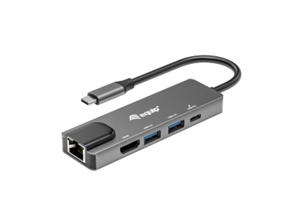 Изображение Equip USB-C 5 in1 Multifunction Adapter, HDMI, Gigabit LAN, USB 3.2 GEN1, 100W USB PD