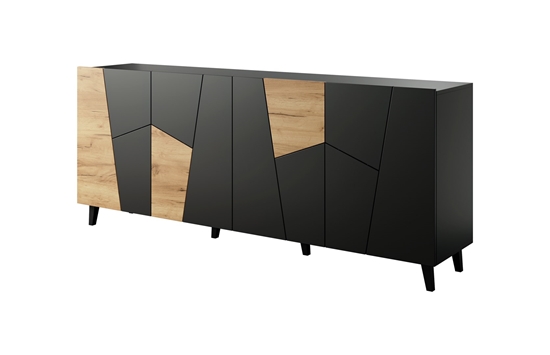 Picture of ETNA chest of drawers 200x42x82 black matt + oak craft