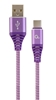 Picture of Gembird USB Male - USB Type C Male Premium cotton braided 1m Purple/White