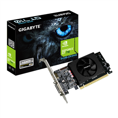 Attēls no Gigabyte | Low Profile | NVIDIA | 2 GB | GeForce GT 710 | GDDR5 | Cooling type Active | HDMI ports quantity 1 | PCI Express 2.0 | Memory clock speed 5010 MHz | Processor frequency 954 MHz