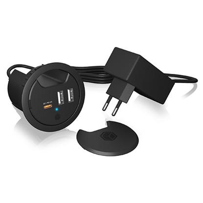 Изображение IB-HUB1407 3 Port ładowarka do biurka, 2x USB-A, 1x  USB-C, otwór 60mm 