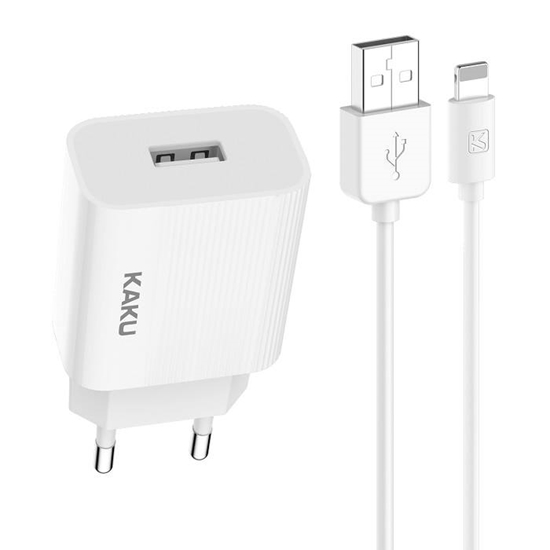 Изображение iKaku KSC-314 EU USB Ligzdas 2.4A Tīkla Lādētājs + USB uz Lightning 1m Kabel Balts