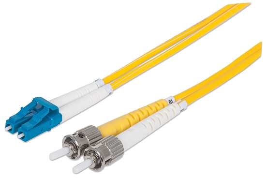 Picture of Intellinet Fiber Optic Patch Cable, OS2, LC/ST, 2m, Yellow, Duplex, Single-Mode, 9/125 µm, LSZH, Fibre, Lifetime Warranty, Polybag