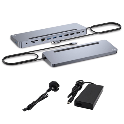 Attēls no i-tec USB-C Metal Ergonomic 3x 4K Display Docking Station with Power Delivery 100 W + Universal Charger 100 W
