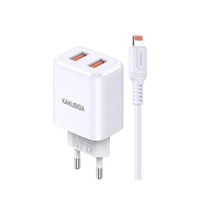 Изображение Kaku KSC-793 2in1 Adaptīvs Dual port ātrs 2.4A lādētājs ar Lightning vadu White