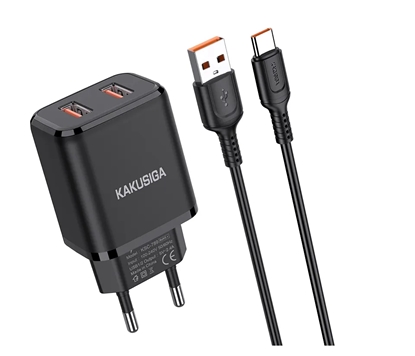 Изображение Kaku KSC-793 2in1 Adaptīvs Dual port ātrs 2.4A lādētājs ar Type-C vadu Black