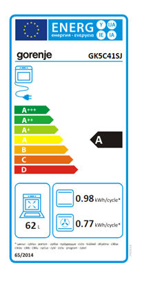 Attēls no Gorenje | Cooker | GK5C41SJ | Hob type Gas | Oven type Electric | Stainless steel | Width 50 cm | Grilling | Depth 59.4 cm | 62 L