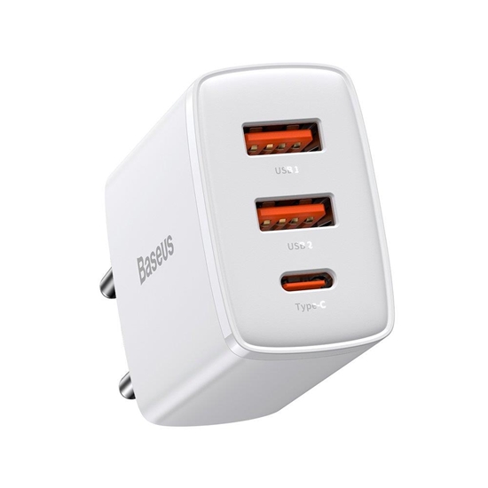 Picture of Lādētājs Baseus Compact Quick Charger 2 x USB + USB-C 30W White