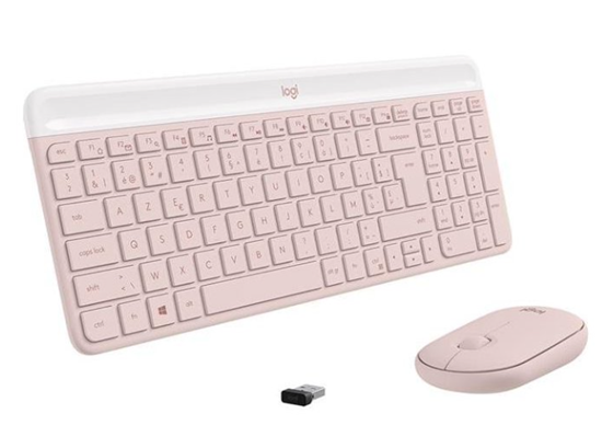 Picture of Logitech MK470 Slim Combo keyboard Mouse included RF Wireless QWERTY US International Pink