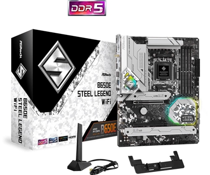 Изображение Mainboard|ASROCK|AMD B650|SAM5|ATX|Memory DDR5|Memory slots 4|1xPCI-Express 3.0 16x|1xPCI-Express 5.0 16x|3xM.2|1xHDMI|1xDisplayPort|1xAudio-Out|1xMicrophone|2xUSB 2.0|5xUSB 3.2|1xUSB-C|1xOptical S/PDIF|1xRJ45|B650ESTEELLEGENDWIFI