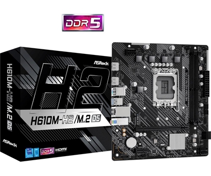 Изображение Mainboard|ASROCK|Intel H610|LGA1700|Micro-ATX|Memory DDR5|Memory slots 2|1xPCI-Express 3.0 1x|1xPCI-Express 4.0 16x|1xM.2|2xHDMI|4xUSB 2.0|2xUSB 3.2|1xPS/2|1xRJ45|3xAudio port|H610M-H2/M.2D5