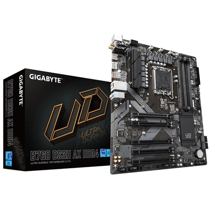 Attēls no Mainboard|GIGABYTE|Intel B760 Express|LGA1700|ATX|Memory DDR4|Memory slots 4|4xPCI-Express 3.0 1x|1xPCI-Express 4.0 16x|2xM.2|1xHDMI|1xDisplayPort|2xAudio-In|1xAudio-Out|4xUSB 2.0|1xUSB 3.2|1xUSB-C|1xPS/2|1xRJ45|2xRF-Out|B760DS3HAXDDR41.2