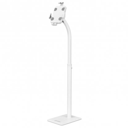 Picture of Manhattan Floor Stand (Anti theft) for Tablet and iPad, Universal, 360° Rotation, Tilt +20° to -110°, White, Lockable, Tablets 7.9" to 11", Height adjustable 790 to 1190mm,Extendable clamps: height 200 to 246mm/width 129 to 181mm,Can be bolted to floor (p