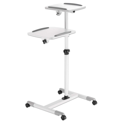 Изображение Manhattan Mobile Cart for Projectors and Laptops, Two Trays for Devices up to 10kg, Trays Tilt and Swivel, Height Adjustable, Grey/White, Lifetime Warranty