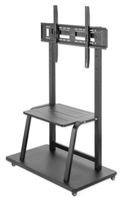 Attēls no Manhattan TV & Monitor Mount, Trolley Stand, 1 screen, Screen Sizes: 37-100", Black, VESA 200x200 to 800x600mm, Max 150kg, Shelf and Base for Laptop or AV device, Height-adjustable to four levels: 862, 916, 970 and 1024mm, LFD, Lifetime Warranty