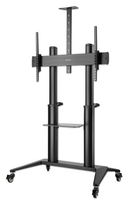 Attēls no Manhattan TV & Monitor Mount, Trolley Stand, 1 screen, Screen Sizes: 70-120", Black, VESA 200x200 to 1000x600mm, Max 140kg, Height adjustable 1250 to 1600mm, Camera and AV shelves, Aluminium, LFD, Lifetime Warranty