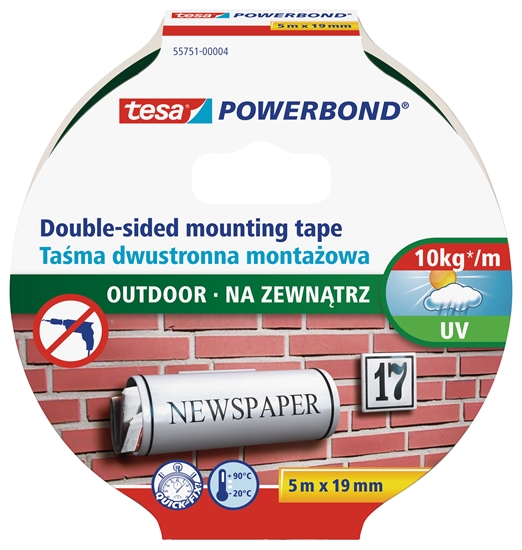 Изображение Montāžas līmlente tesa® Powerbond ārdarbiem, abpusēja, 5m x 19mm