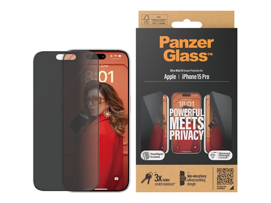 Изображение PanzerGlass | Screen protector | Apple | iPhone 15 Pro | Glass | Black | Ultra-Wide Fit w. EasyAligner