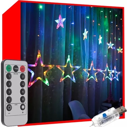 Attēls no Riff KS19748 Light Curtain IP44 Snowflake / Ledus / zvaigznes 138 LED ar tālvadības pulti / taimeri (Multicolor)