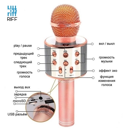 Picture of Riff WS-858 Karaoke Mikrofons ar Skaļruņi Aux un Micro SD Rose Gold