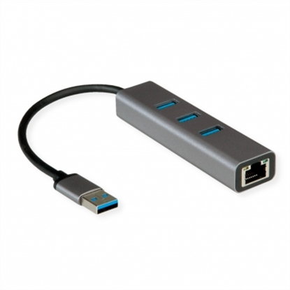 Attēls no ROLINE USB 3.2 Gen 1 to Gigabit Ethernet Converter + Hub 3x