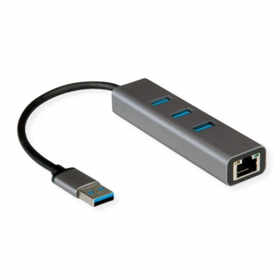 Изображение ROLINE USB 3.2 Gen 1 to Gigabit Ethernet Converter + Hub 3x