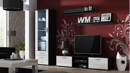 Attēls no SOHO 1 furniture set (TV180 cabinet + S1 cabinet + shelves) Black / White Gloss