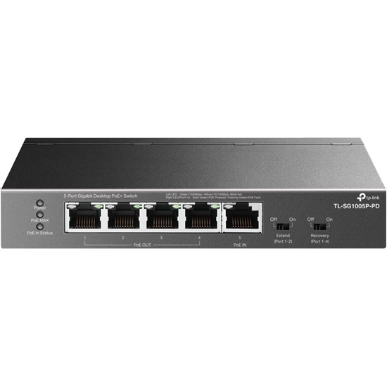 Picture of Switch|TP-LINK|TL-SG1005P-PD|Desktop/pedestal|5x10Base-T / 100Base-TX / 1000Base-T|PoE+ ports 5|TL-SG1005P-PD