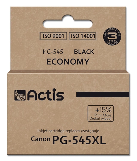 Picture of Toner Actis Tusz Actis KC-545 do drukarki Canon zamiennik Canon PG-545XL; Supreme; 15 ml; 207 stron; czarny. Drukuje więcej o 15% względem OEM.