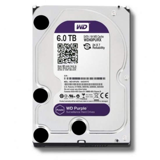 Picture of 6.0TB Atmiņas HDD, SATA disks, Purple series, Videonovērošanas iekārtām