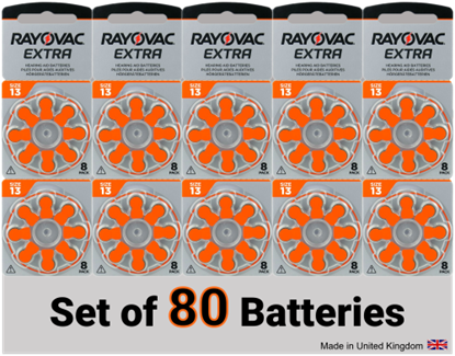 Attēls no 80 gab. SUPER EKONOMISKAIS Komplekts Dzirdes aparāta baterijas | Izmērs 13 | Advanced Zn-Air PR48