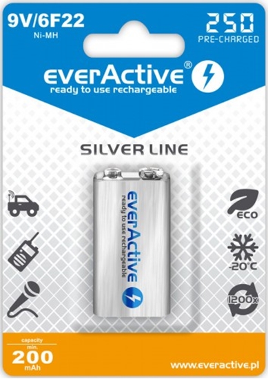 Picture of AK9.eA.SL1; 6F22/9V akumulatori 8.4V everActive Silver line Ni-MH 250 mAh iepakojumā 1 gb.