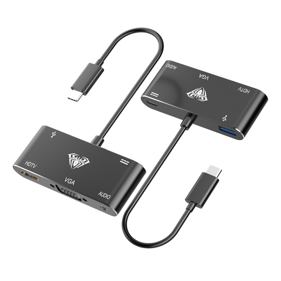 Изображение Aula OT-9573S 5in1 Hub adapteris USB-C uz Hdmi 4K 30Hz / VGA monitor / USB 3.0 / Audio 3.5mm / PD uzlāde