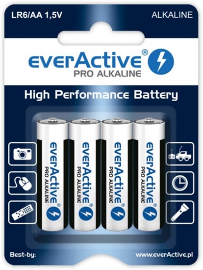 Изображение BATAA.ALK.eAP4; LR6/AA baterijas 1.5V everActive Pro Alkaline MN1500/E91 iepakojumā 4 gb.