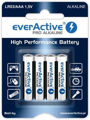 Изображение BATAAA.ALK.eAP4; LR03/AAA baterijas 1.5V everActive Pro Alkaline MN2400/E92 iepakojumā 4 gb.