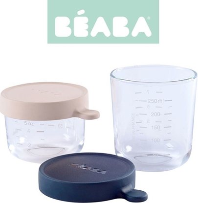 Изображение Beaba Glass hermetic pink and dark blue container 150 + 250ml