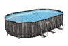 Изображение Bestway Bestway Power Steel Frame Pool Set, 610 cm x 366 cm x 122 cm, swimming pool (dark brown/blue, wood decor, with filter pump)