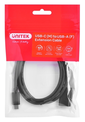 Attēls no Cable adapter Unitek (C476BK-1M) USB-C (M) - USB-A (F) 10Gbps 60 W