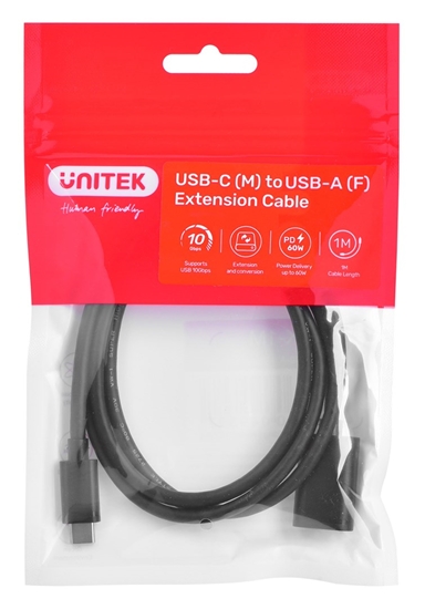 Изображение Cable adapter Unitek (C476BK-1M) USB-C (M) - USB-A (F) 10Gbps 60 W