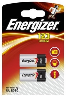 Attēls no CR123 baterijas 3V Energizer 1500mAh  litija 123 iepakojumā 2 gb.