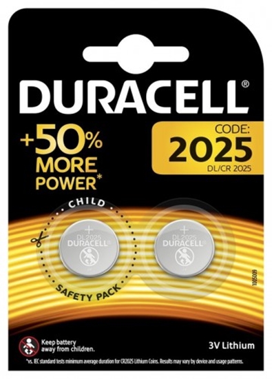 Изображение CR2025 baterijas 3V Duracell litija DL2025 iepakojumā 2 gb.