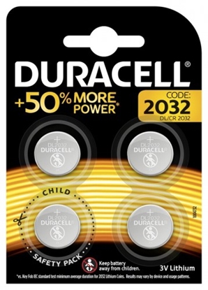 Изображение CR2032 baterijas 3V Duracell litija DL2032 iepakojumā 4 gb.