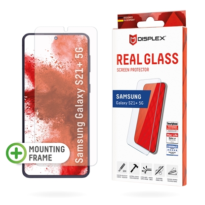 Изображение Displex Screen Protector (10H) for Samsung Galaxy S21+ 5G, Mounting Frame, Tempered Glass, scratch resistant protective film, case friendly