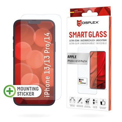 Attēls no Displex Smart Glass (9H) for Apple iPhone 13/13 Pro/14, Mounting Sticker, unbreakable, ultra-slim, invisible