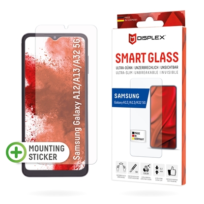 Attēls no Displex Smart Glass (9H) for Samsung Galaxy A12/A13/A32 5G, Mounting Sticker, unbreakable, ultra-slim, invisible