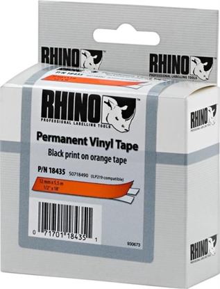 Изображение DYMO Rhino Professional, noticeable permanent vinyl tape, 12 mm, black text on orange tape, 5